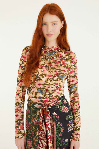 Farm Rio Ikat Tiny Flowers Pink Jersey Blouse