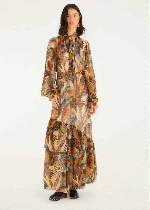 Farm Rio Dotted Macaws Long Sleeve Maxi Dress - Cream