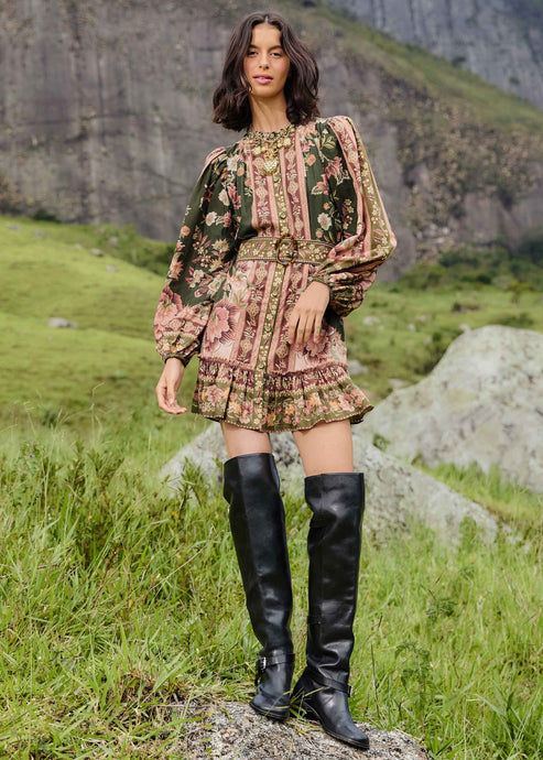 Farm Rio Flowering Garden Tree Mini Dress - Green