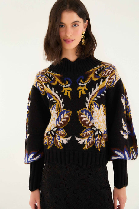 Farm Rio Arabesque Paradise Knit Sweater - Black
