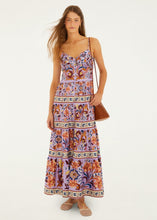 Load image into Gallery viewer, Farm Rio Lilac Flower Tiles Sleeveless Tiered Maxi Dress