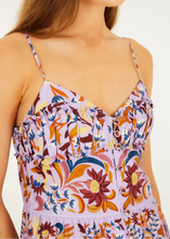 Load image into Gallery viewer, Farm Rio Lilac Flower Tiles Sleeveless Tiered Maxi Dress