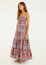 Load image into Gallery viewer, Farm Rio Lilac Flower Tiles Sleeveless Tiered Maxi Dress