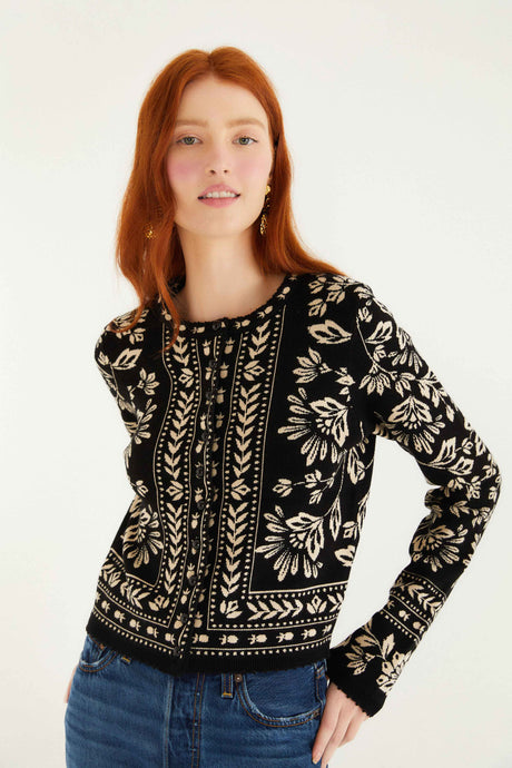 Farm Rio Flower Bloom Knit Cardigan - Black