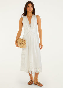 Farm Rio Women's Richilieu Embroidered V-Neck Midi-Dress - Off White