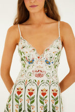 Load image into Gallery viewer, Farm Rio Stitched Garden Off-White Midi Dress