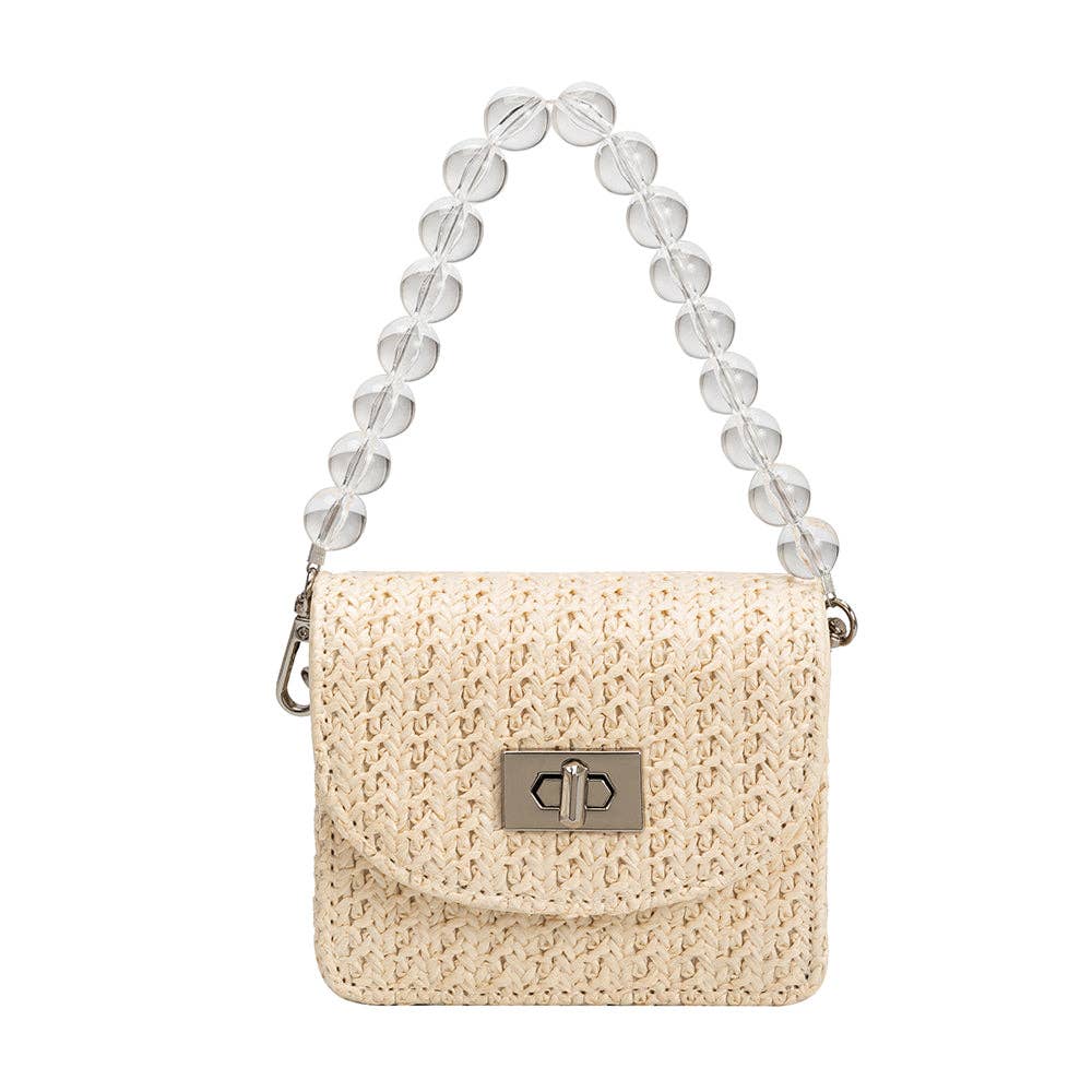 Melie Bianco Krystal Small Straw Crossbody Bag - Cream