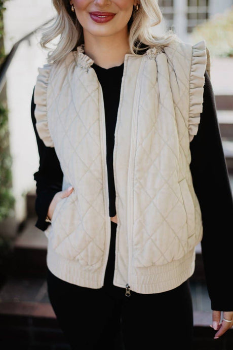 Katydid Garment Washed Quilted Ruffle Sleeve Vests - 2 Colors