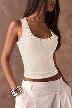 Load image into Gallery viewer, Soli Echo - Studded Ribbed Square Neck Crop Tank: BEIGE / S