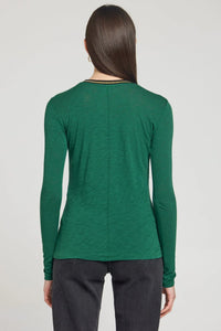 Goldie Long Sleeve Metallic Tipped Ringer Tee - Spruce