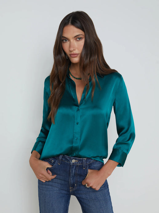 L'Agence Dani Silk Blouse - Ocean Teal