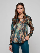Load image into Gallery viewer, L&#39;Agence Tyler Silk Blouse - Teal Multi Mix Feather