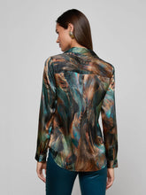 Load image into Gallery viewer, L&#39;Agence Tyler Silk Blouse - Teal Multi Mix Feather