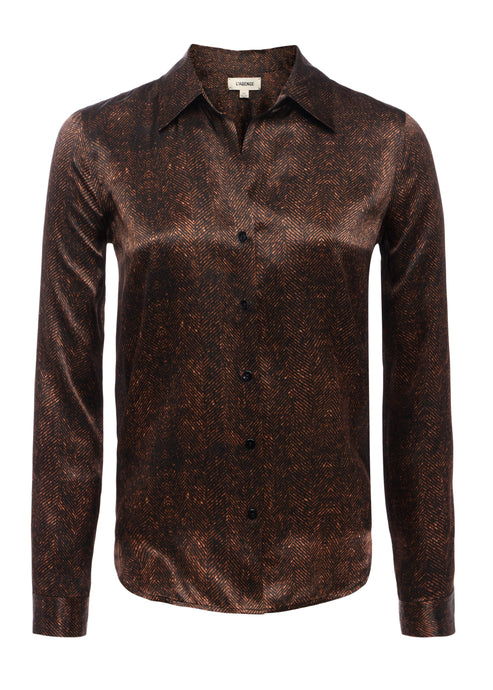 L'Agence Tyler Silk Blouse - Brown Herringbone