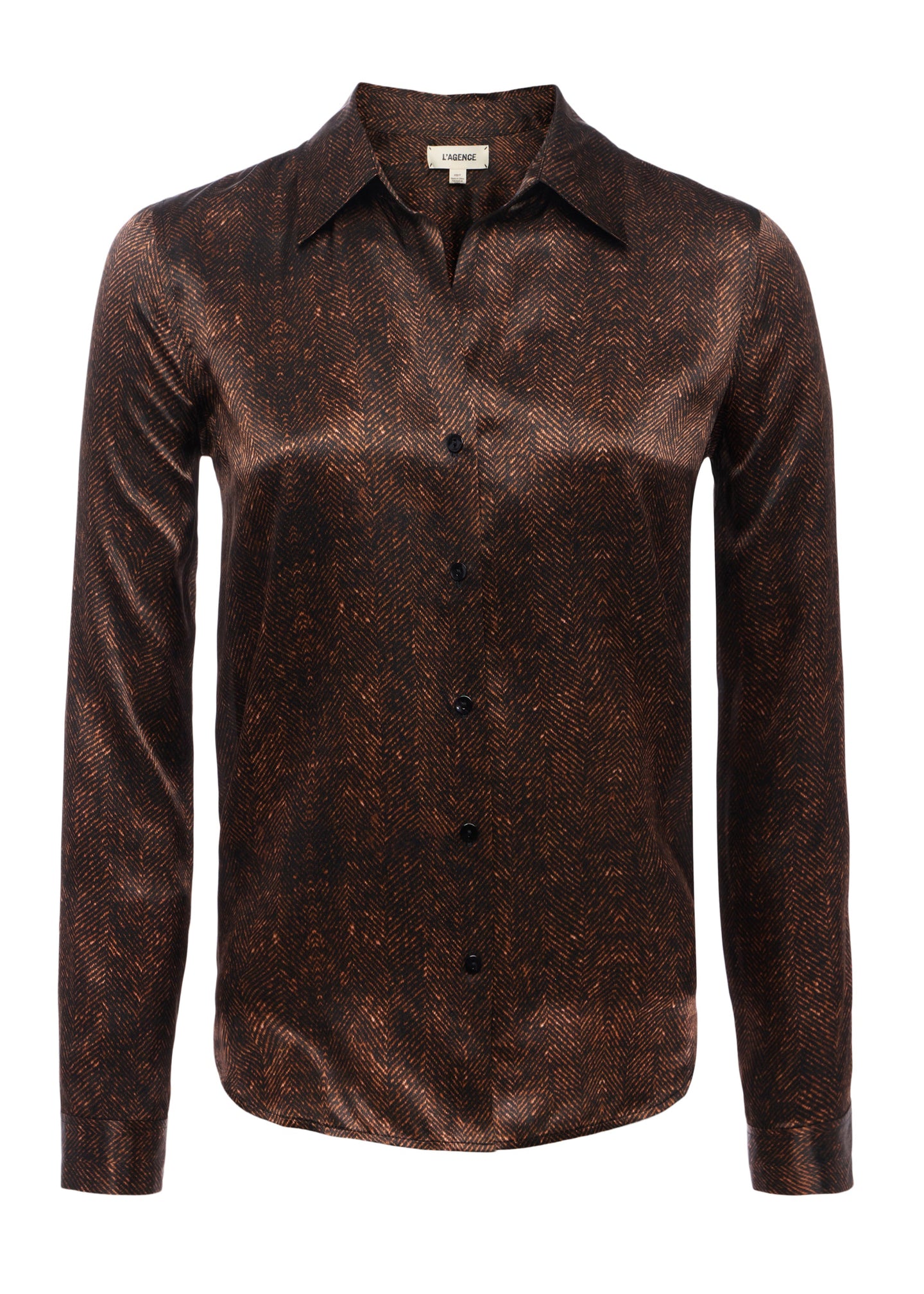 L'Agence Tyler Silk Blouse - Brown Herringbone