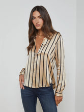 Load image into Gallery viewer, L&#39;Agence Tyler Silk Blouse - Almond/Black Stripe