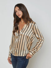 Load image into Gallery viewer, L&#39;Agence Tyler Silk Blouse - Almond/Black Stripe