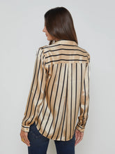 Load image into Gallery viewer, L&#39;Agence Tyler Silk Blouse - Almond/Black Stripe