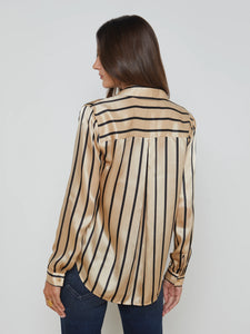 L'Agence Tyler Silk Blouse - Almond/Black Stripe