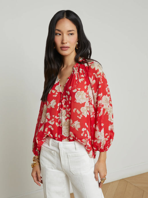 L'Agence Teagan Blouse - Red/Ivory Ikebana