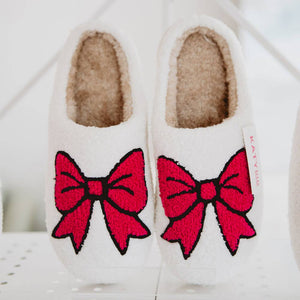 Hot Pink Coquette Bow Fuzzy Slippers