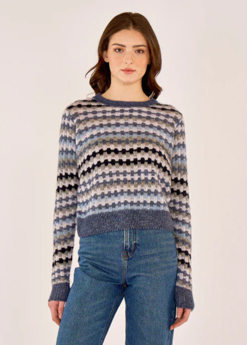 Autumn Cashmere Multi Color Fancy Stitch Crew - Denim Multi
