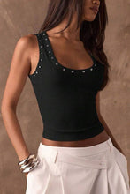 Load image into Gallery viewer, Soli Echo - Studded Ribbed Square Neck Crop Tank: BEIGE / S