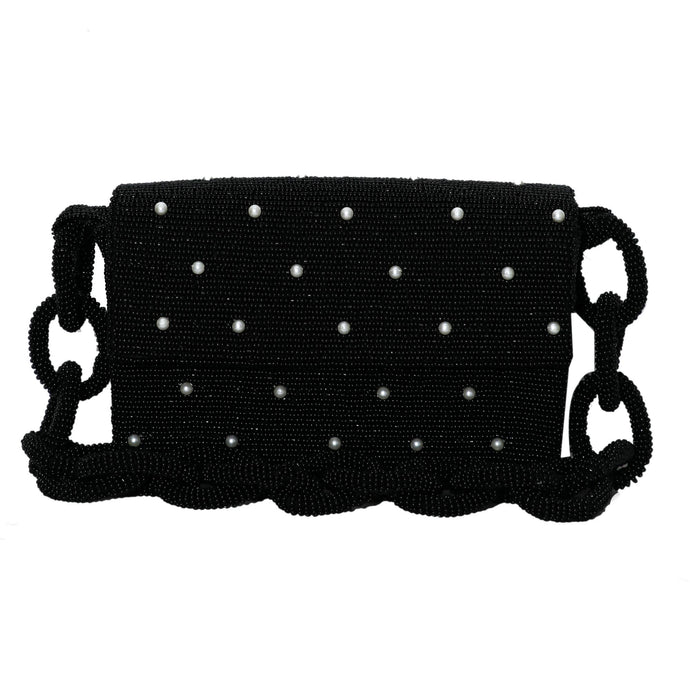 Tiana Designs Beaded Bag w/Metal Chain - Black Pearl