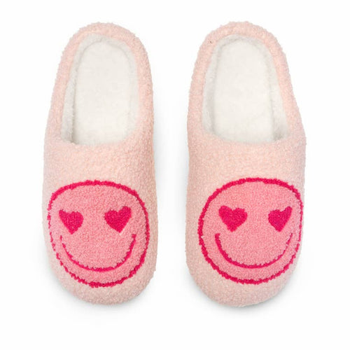 Heart Eyes Happy Face Slippers - Pink