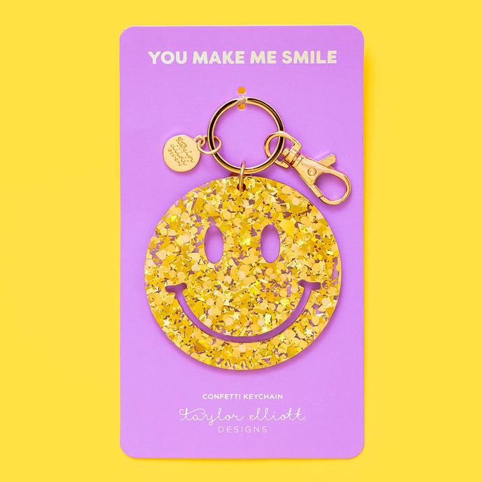 Taylor Elliott Designs Acrylic Confetti Keychain- Gold Smiley