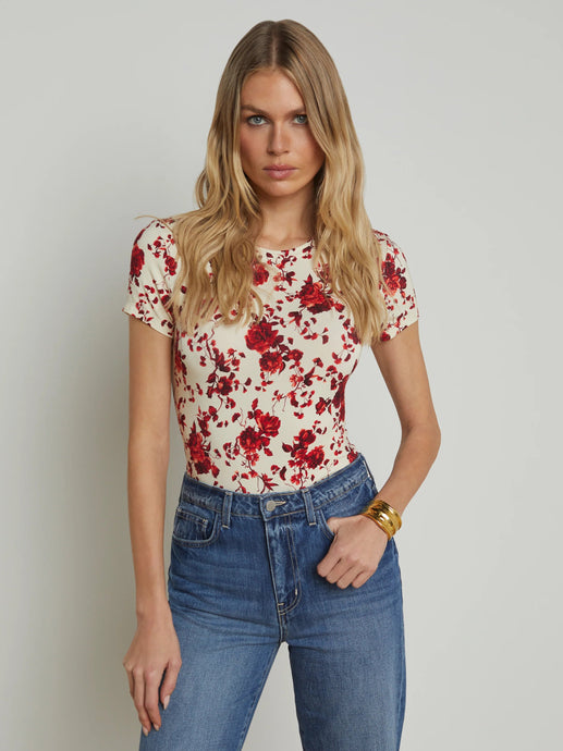 L'Agence Ressi Fitted Tee - Ivory Red Ikebana