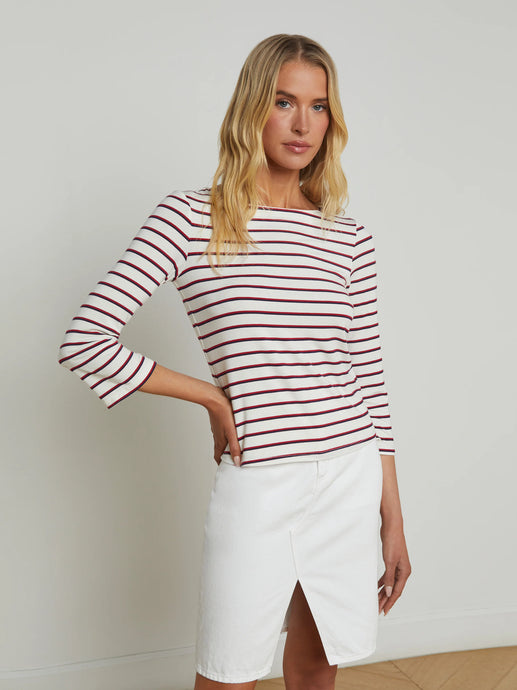 L'Agence Lucille Striped Boatneck Top -  Red/Navy/White Stripe