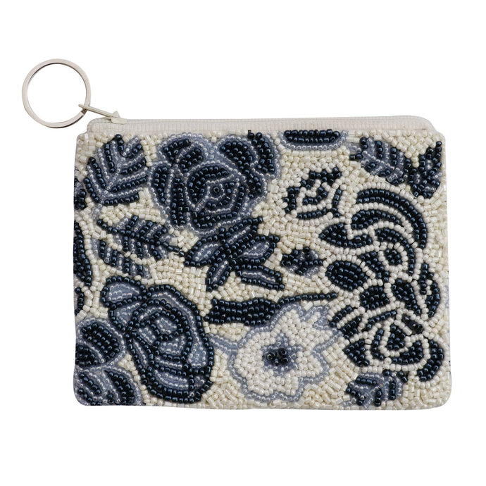 Tiana Designs Beaded Coin Purse - Ivory/Navy Rose