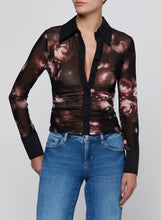 Load image into Gallery viewer, L'Agence Isola L/S Mesh Button Up - Black/Mauve Small Distressed Rose