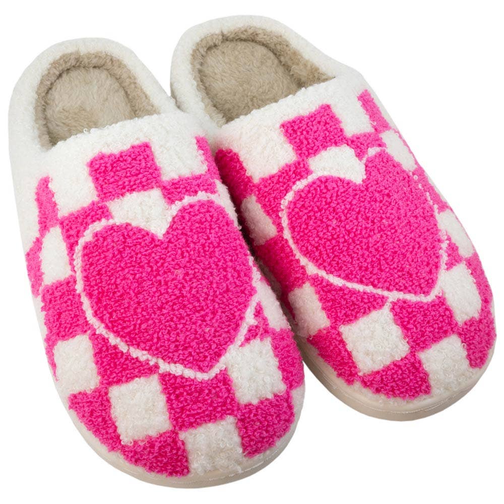 Hot Pink Heart Checker Slippers