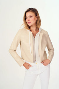 J. Society Faux Leather Jacket w/Cashmere Dickey - Natural