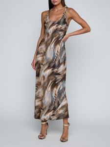 L'Agence Akiya Tank Dress in Neutral/Blue Mixed Feather M
