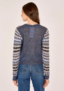 Autumn Cashmere Multi Color Fancy Stitch Crew - Denim Multi