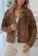 Load image into Gallery viewer, Faux Suede Fringe Jacket - Brown