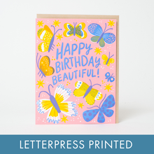 Load image into Gallery viewer, Egg Press Manufacturing - Butterfly Birthday Letterpress Greeting Card by Hello!Lucky: Plastic sleeve