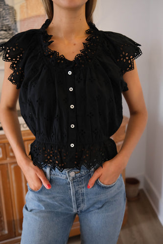 Marea Erin Eyelet Top - Black