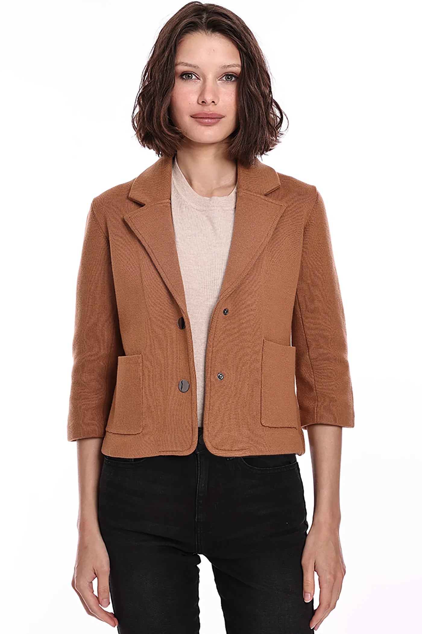 Minnie Rose Cotton Blend Shrunken Blazer - Dark Vicuna