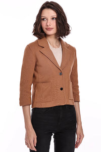 Minnie Rose Cotton Blend Shrunken Blazer - Dark Vicuna