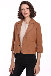 Minnie Rose Cotton Blend Shrunken Blazer - Dark Vicuna