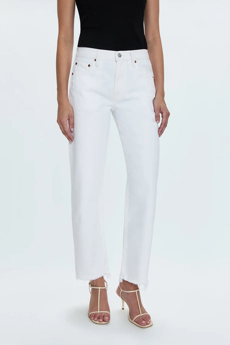 Pistola Lexi Mid Rise Bowed Straight Jean - Luxe White Vintage