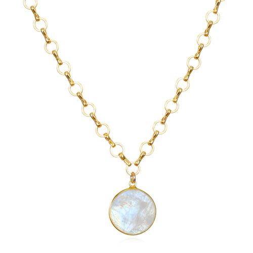 Amelia Rose Jewelry Petite Circle Moonstone Pendant Necklace