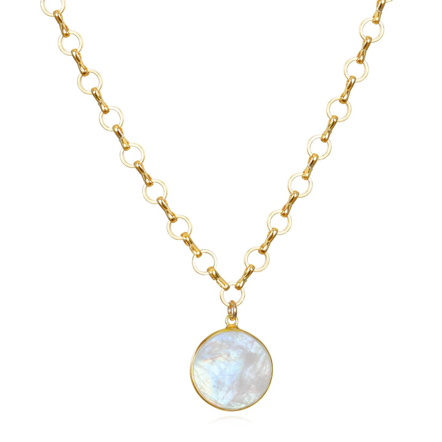 Amelia Rose Jewelry Petite Circle Moonstone Pendant Necklace