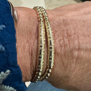 Gold Filled Beaded Bracelet with Gold Etched Bar