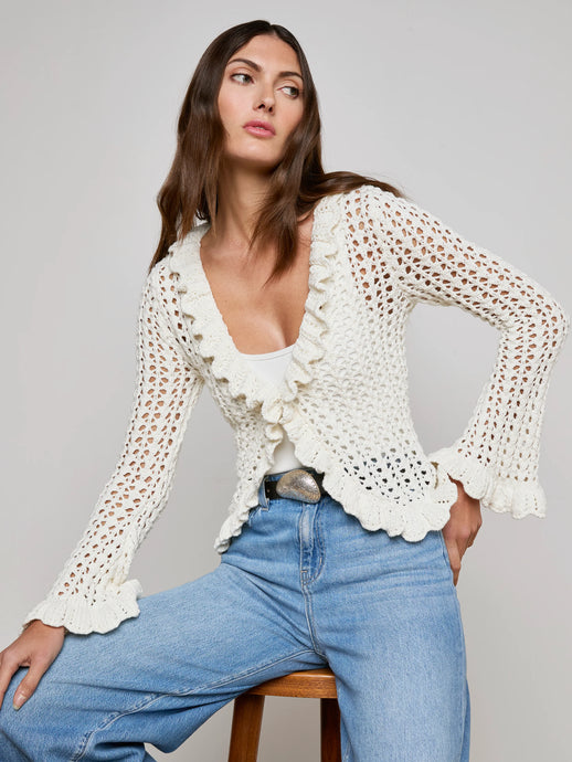 L'Agence Solaris Crocheted Cardigan - Ivory