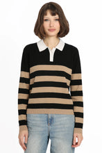 Load image into Gallery viewer, Minnie Rose Cashmere Rugby Stripe Polo - Black/Camel